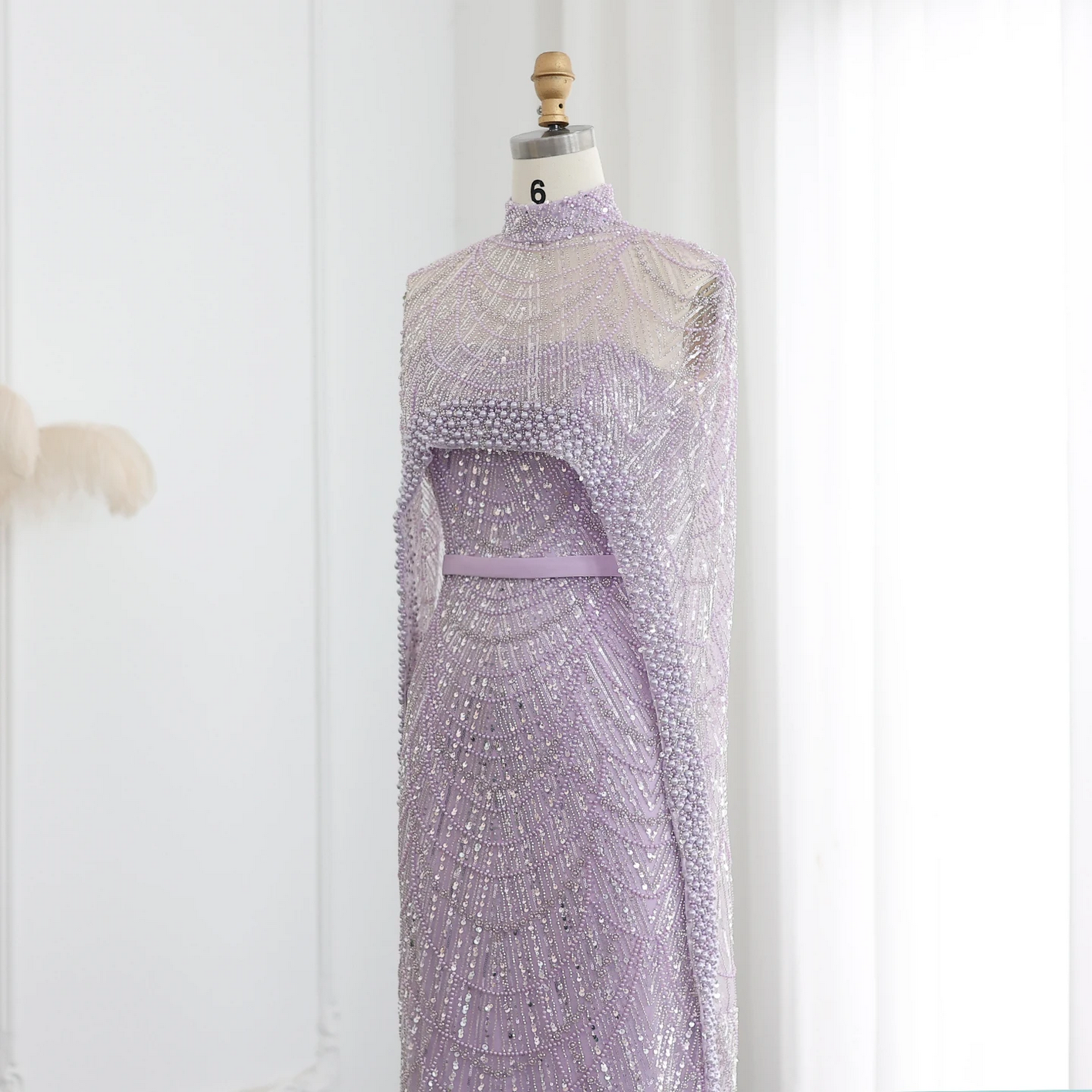 Luxury Pearls Dubai Evening Dresses with Cape