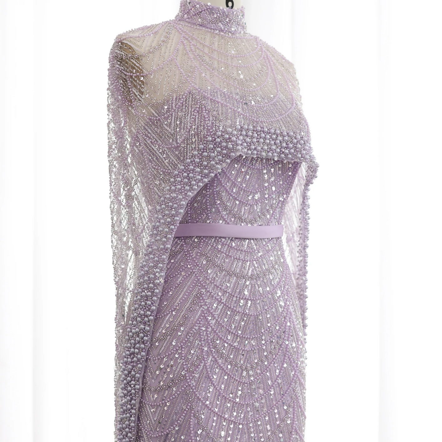Luxury Pearls Dubai Evening Dresses with Cape
