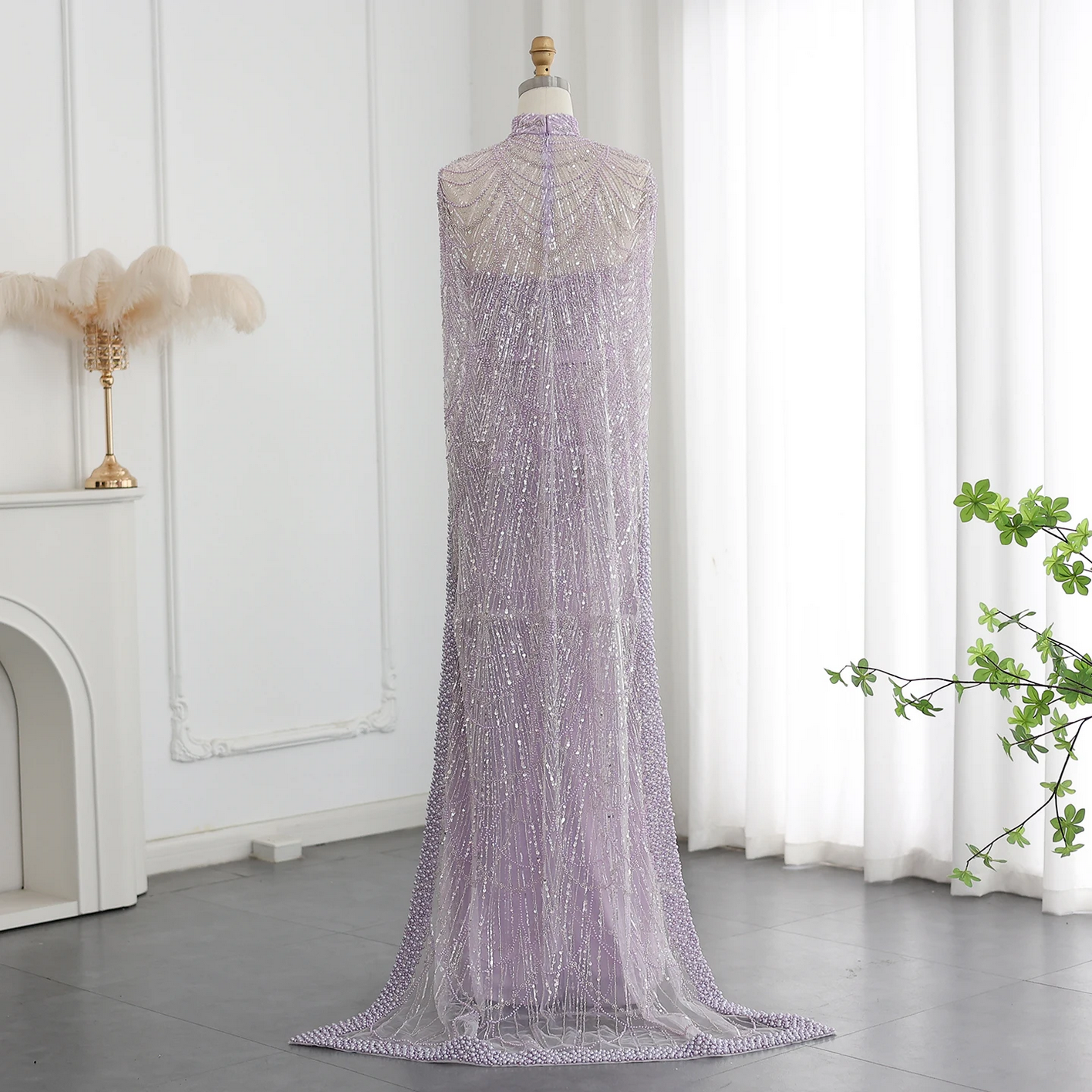 Luxury Pearls Dubai Evening Dresses with Cape