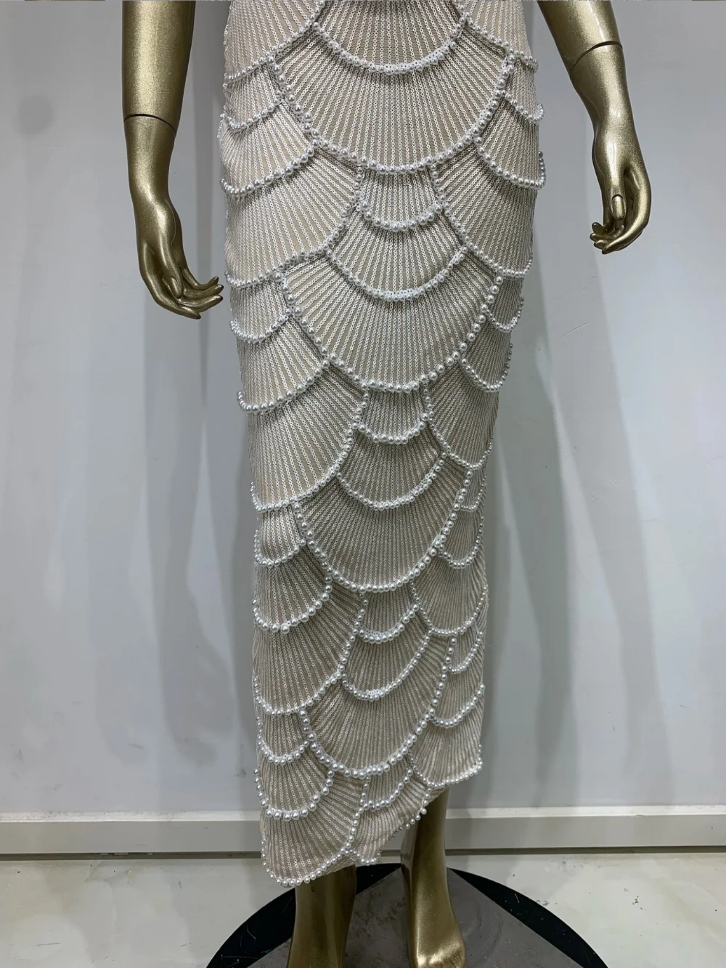 Sexy V Neck White Pearl Beading Cut Out Maxi Long Bodycon Dress