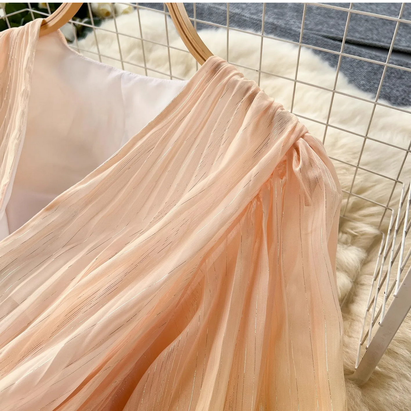 Summer Luxury Gradient Color  Lace Up Bright Silk Chiffon Dress