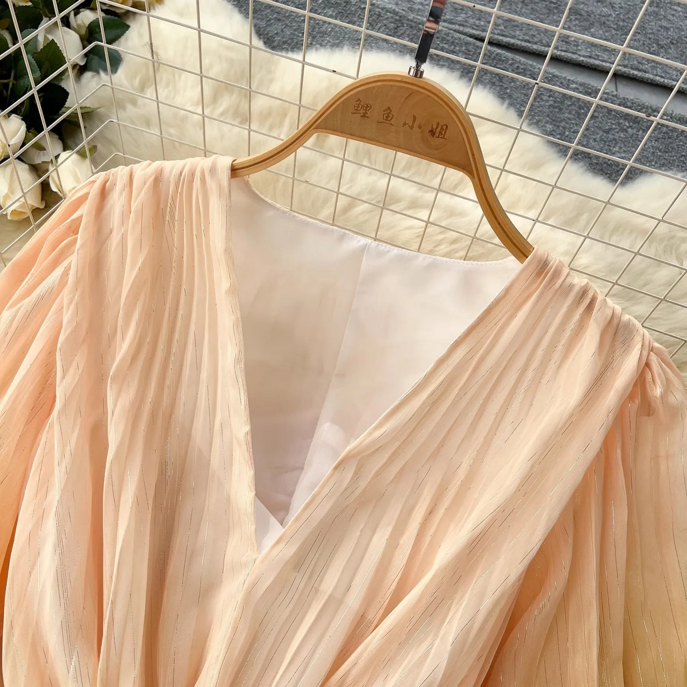 Summer Luxury Gradient Color  Lace Up Bright Silk Chiffon Dress
