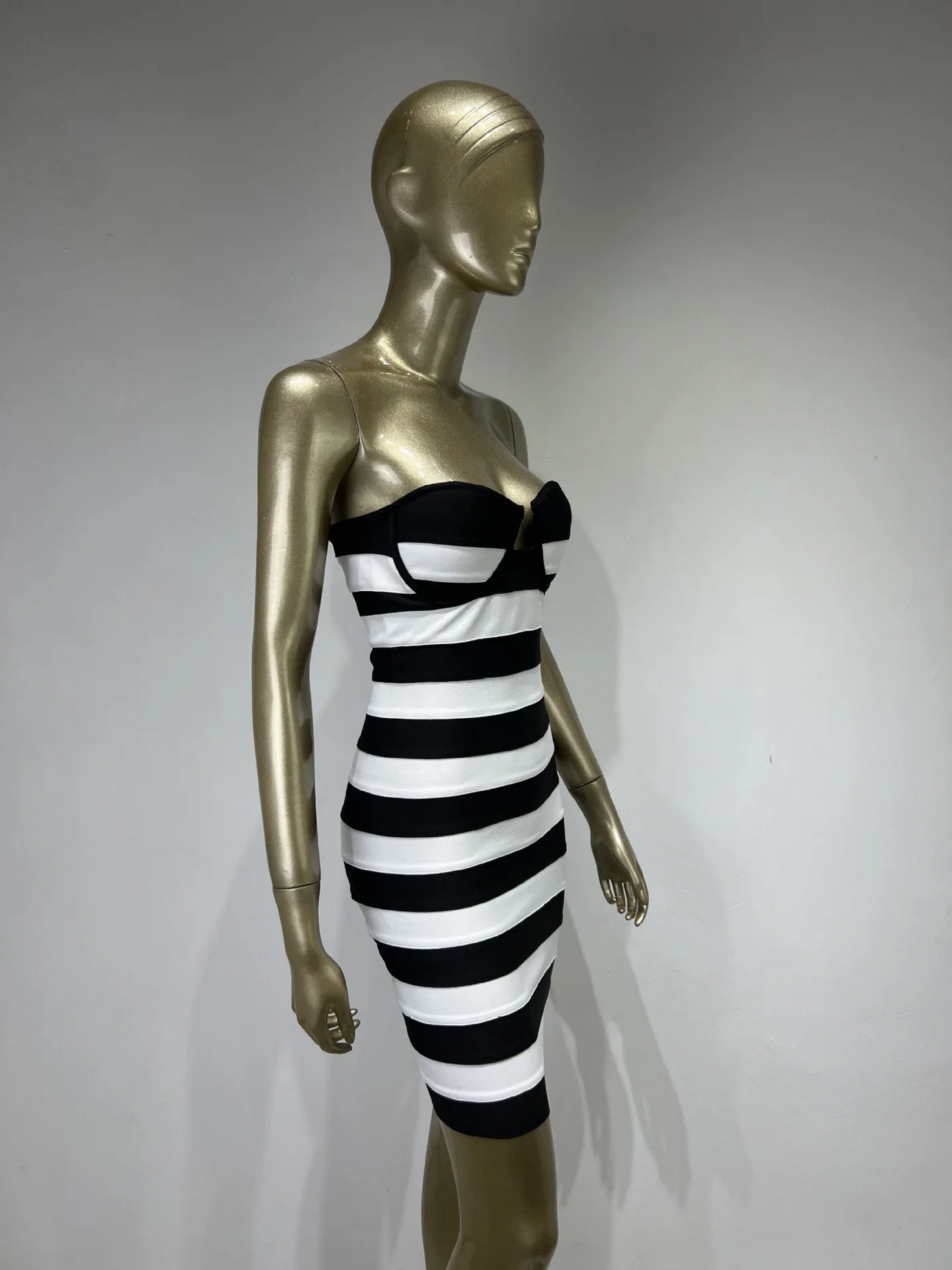 Summer Sexy Strapless Backless Striped Bodycon Mini Bandage Dress