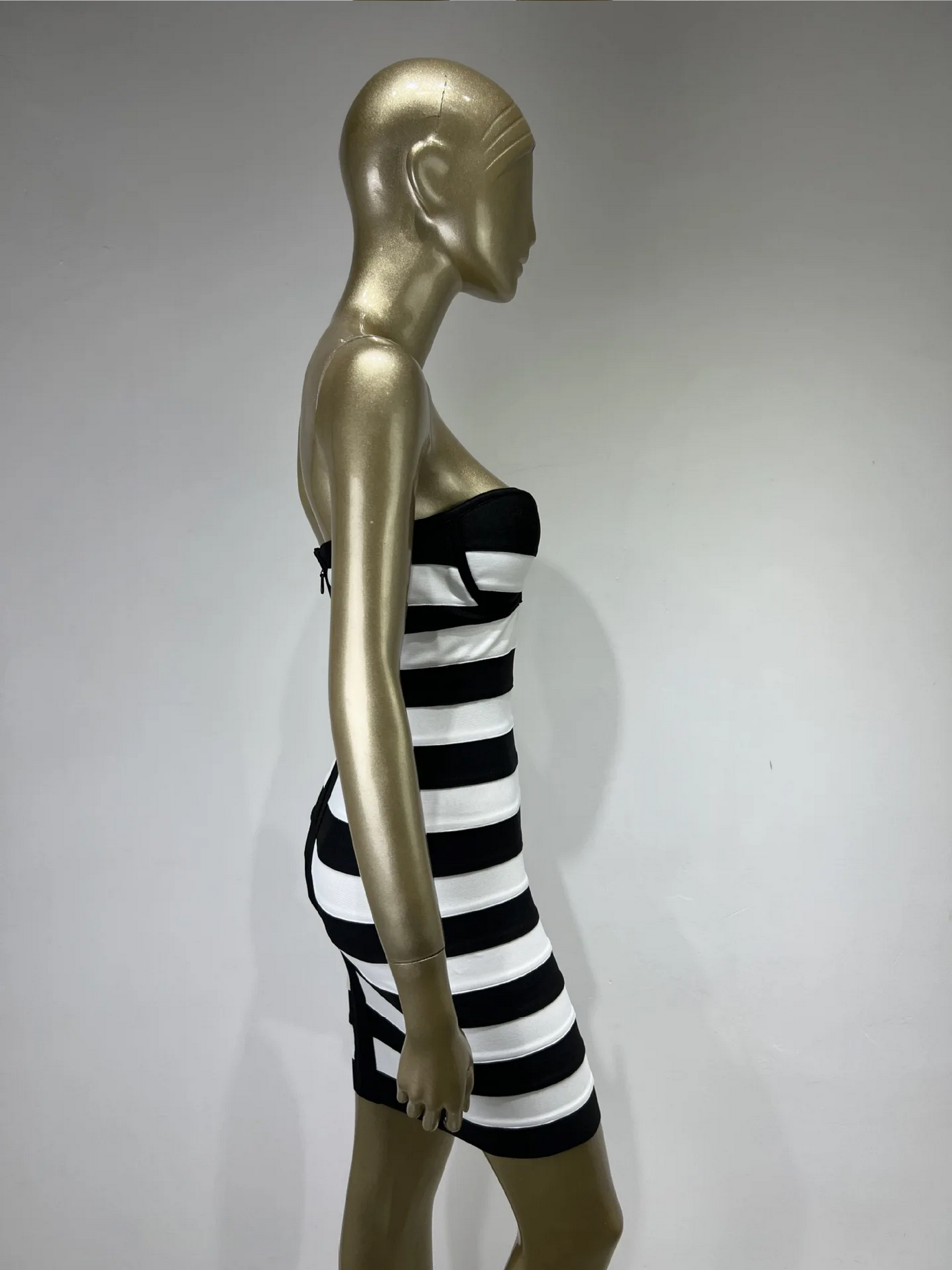 Summer Sexy Strapless Backless Striped Bodycon Mini Bandage Dress