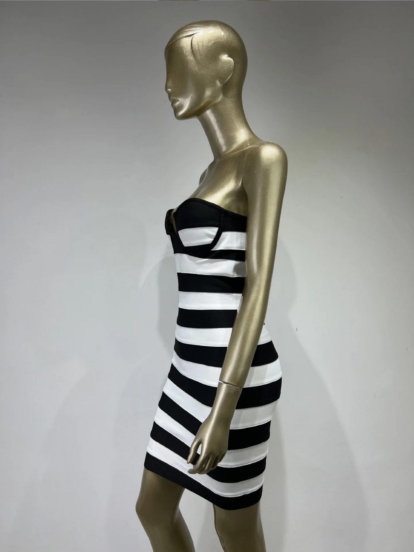 Summer Sexy Strapless Backless Striped Bodycon Mini Bandage Dress