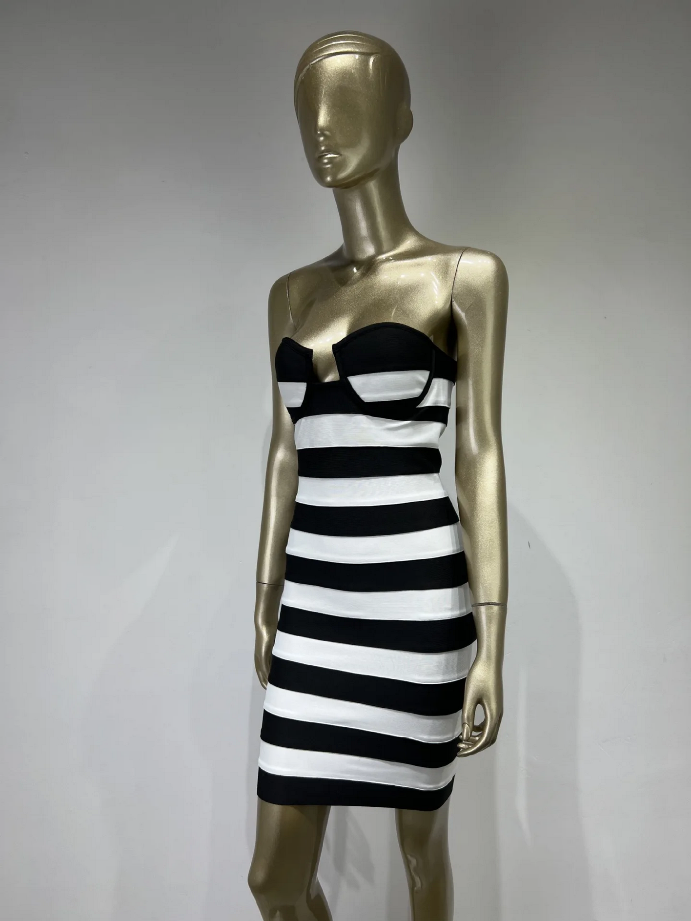 Summer Sexy Strapless Backless Striped Bodycon Mini Bandage Dress