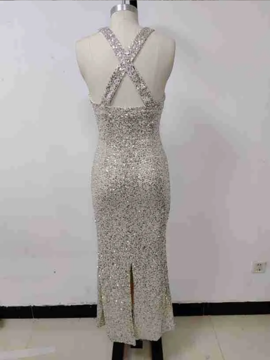 Sexy Hollow Out Sequined Bodycon Prom Dress
