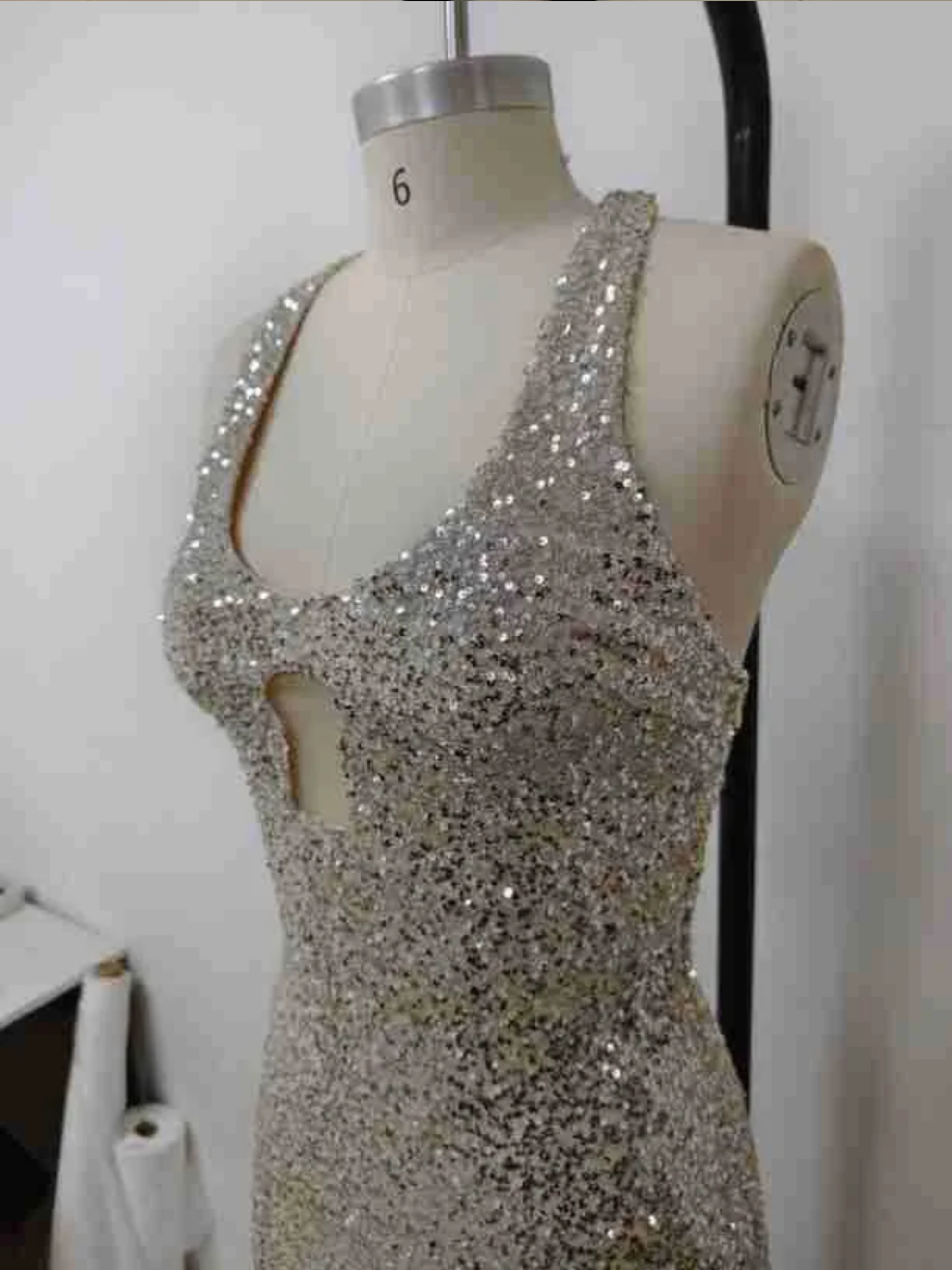 Sexy Hollow Out Sequined Bodycon Prom Dress