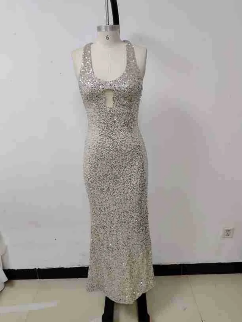 Sexy Hollow Out Sequined Bodycon Prom Dress