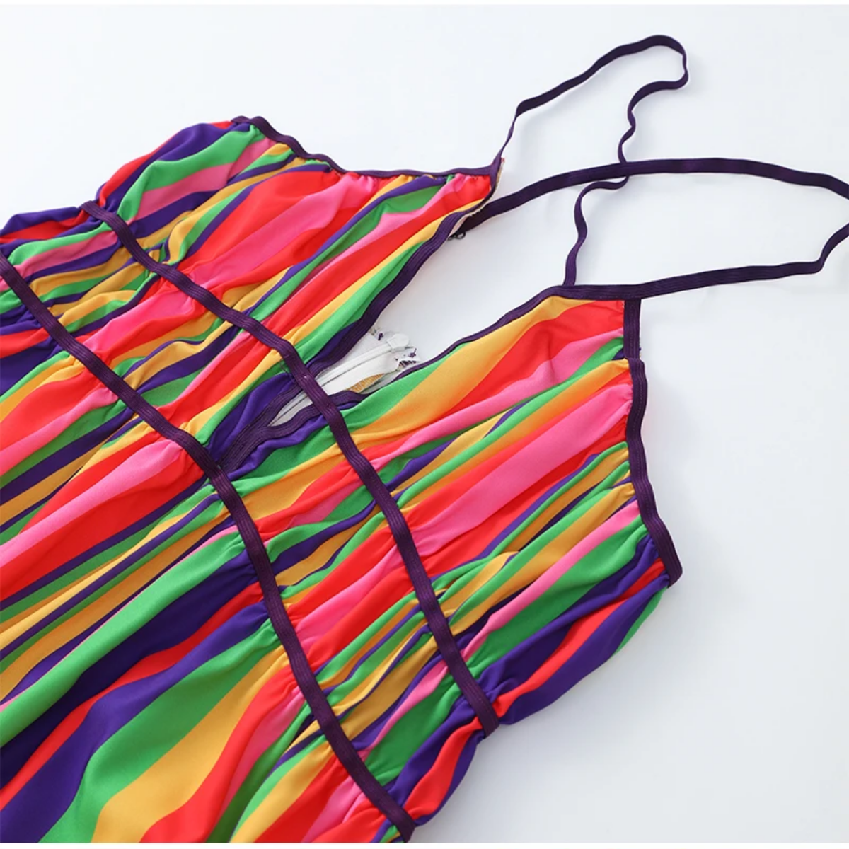 Colorful Stripe V-neck Halter  Sleeveless  Backless High Wasit Maxi Dresses