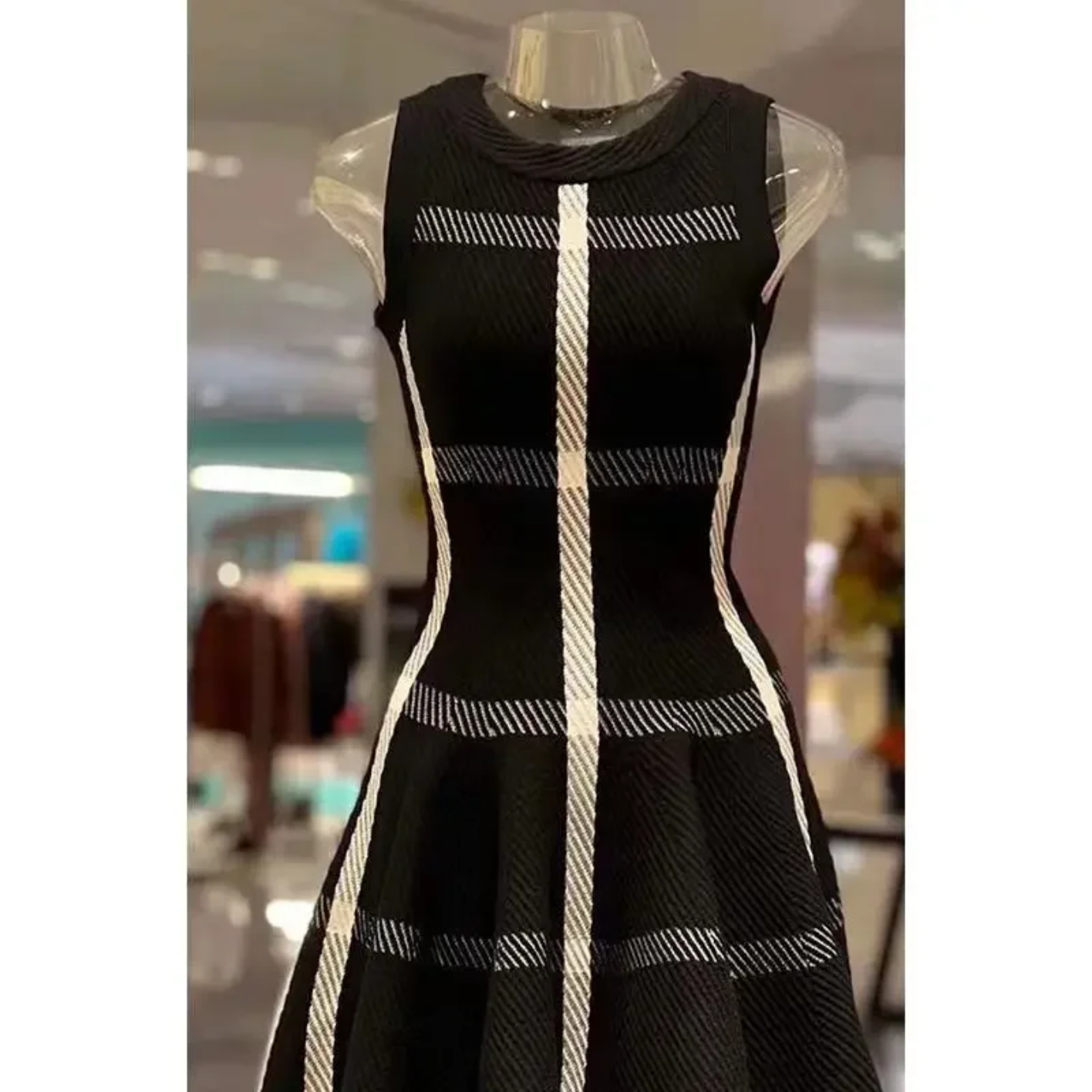 2024 Fashion Color Clash  Knit Cotton Sleeveless Mini A-Line Black Dresses