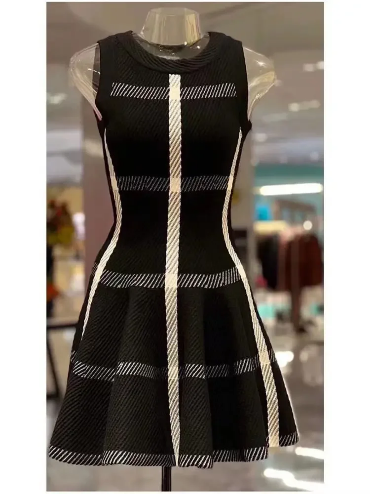 2024 Fashion Color Clash  Knit Cotton Sleeveless Mini A-Line Black Dresses