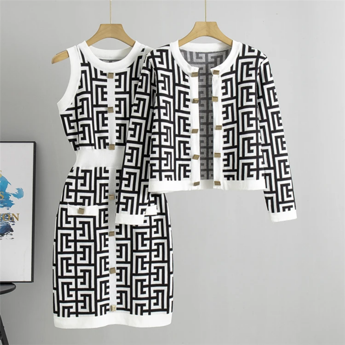 2024 Spring Autumn Knitted Sweaters and Dress Two Pieces Set