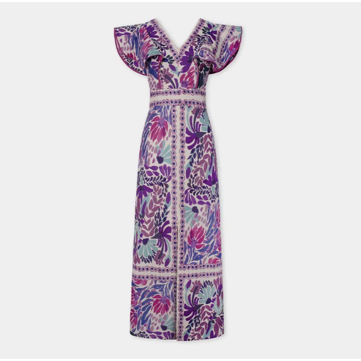 Fashion Flying Sleeved Flower Print Split Maxi Dress