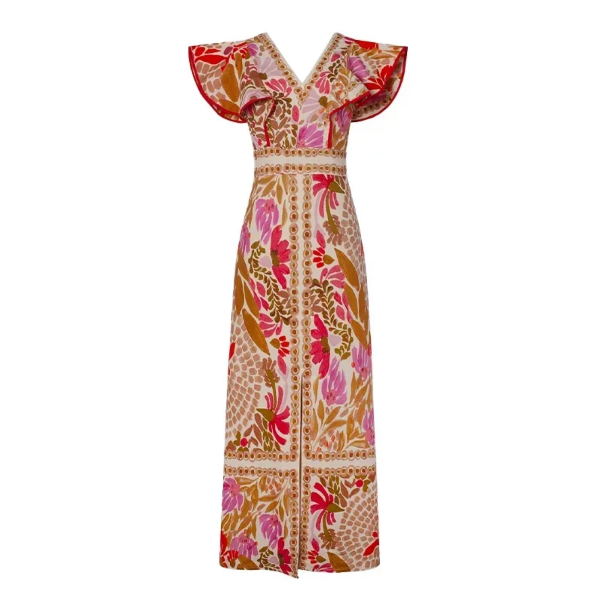 Fashion Flying Sleeved Flower Print Split Maxi Dress