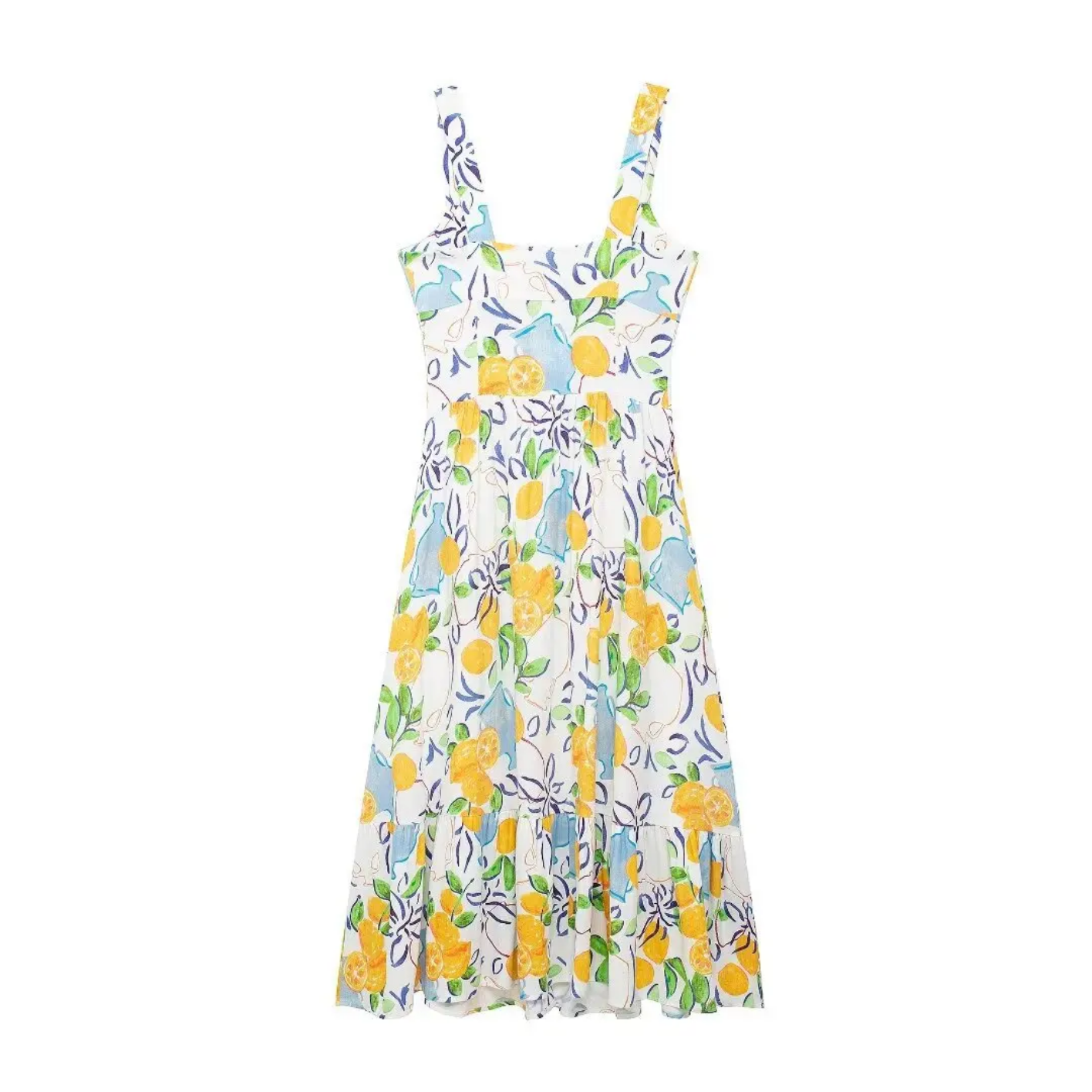 Summer 2024 Holiday Linen Print Slim Fit Sling Midi Long Dress
