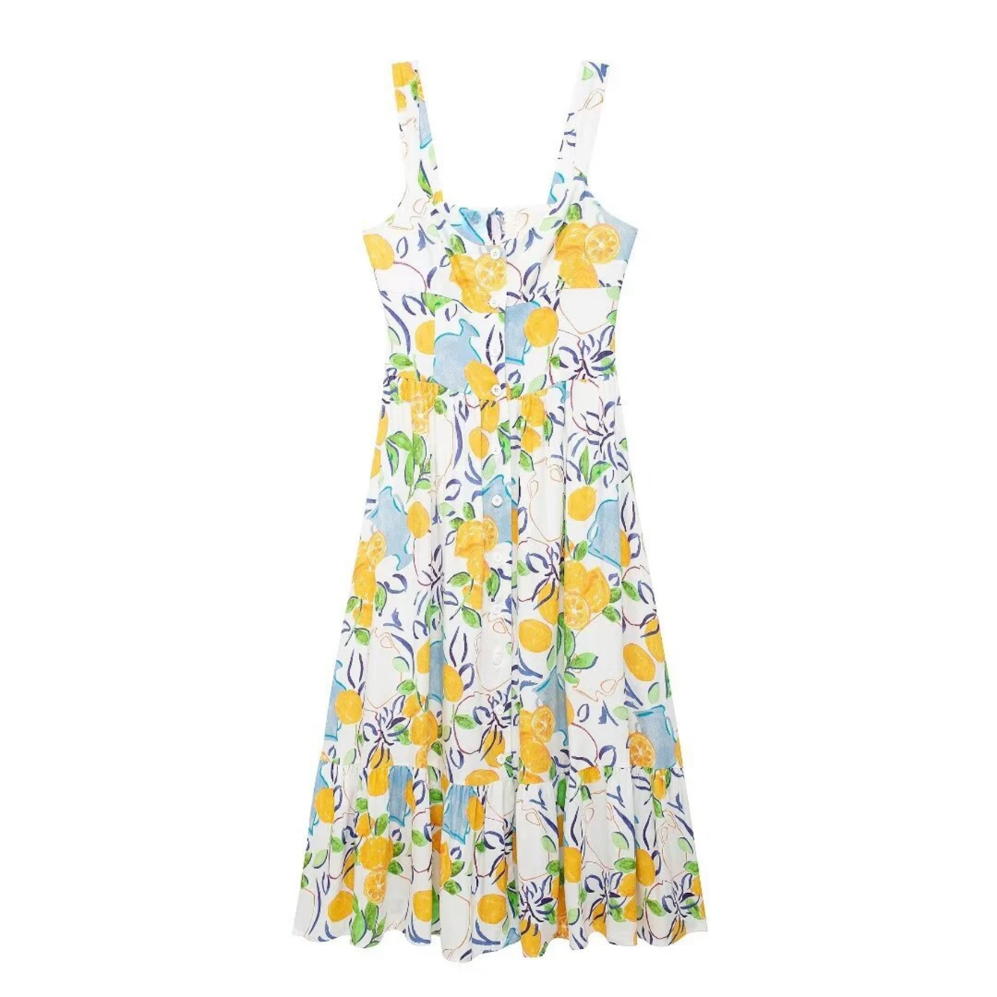 Summer 2024 Holiday Linen Print Slim Fit Sling Midi Long Dress
