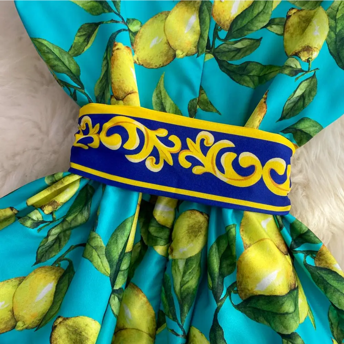 Sleeveless Summer Bohemian Lemon Print Belted Elegant Vacation Long Spaghetti Strap Maxi Dress