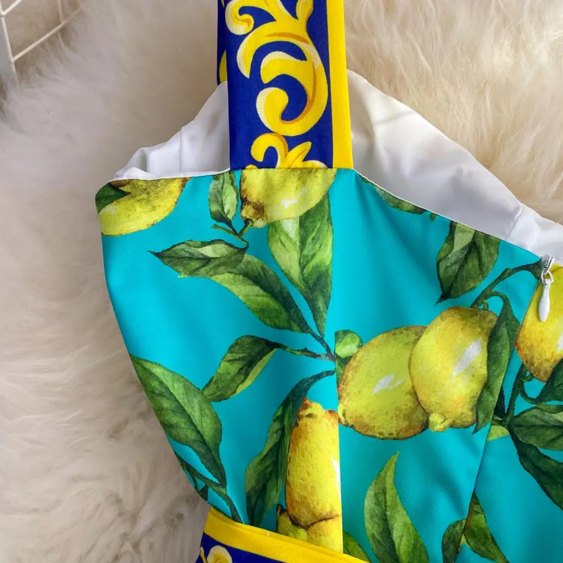Sleeveless Summer Bohemian Lemon Print Belted Elegant Vacation Long Spaghetti Strap Maxi Dress