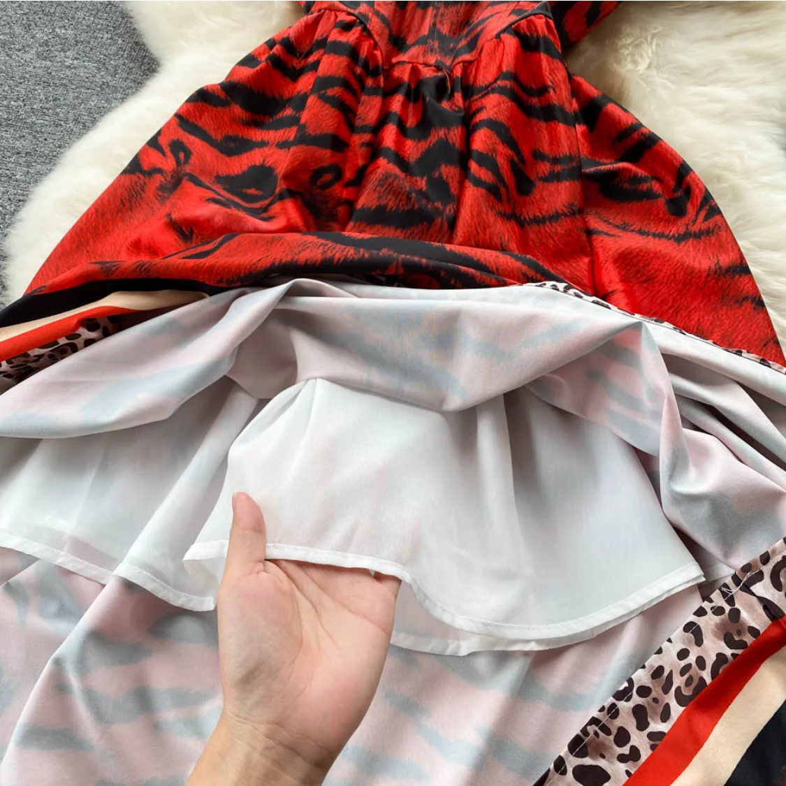 Vintage  Summer Leopard Print Three-dimensional  A Line High Waist Dress
