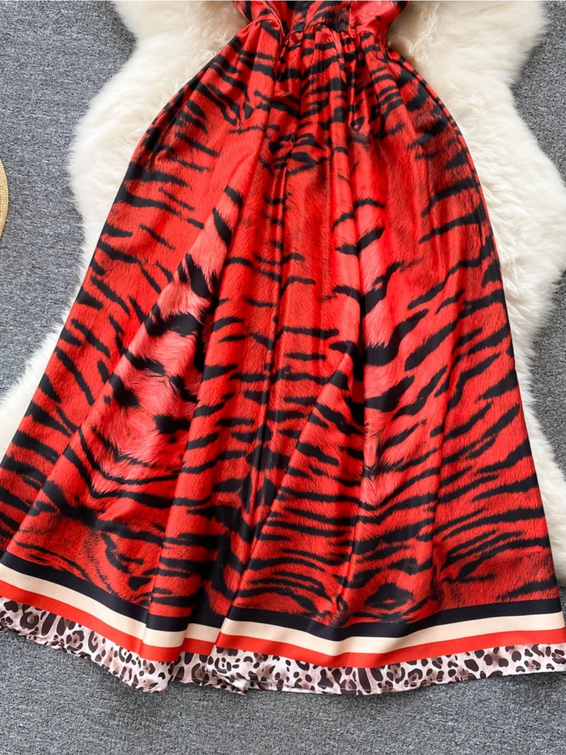 Vintage  Summer Leopard Print Three-dimensional  A Line High Waist Dress