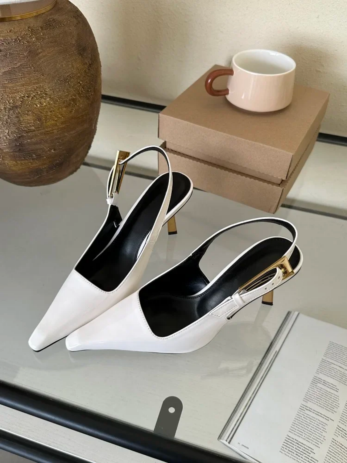 Street Style Sexy Pointed Toe Metal Buckle Strap Slingback High Heels