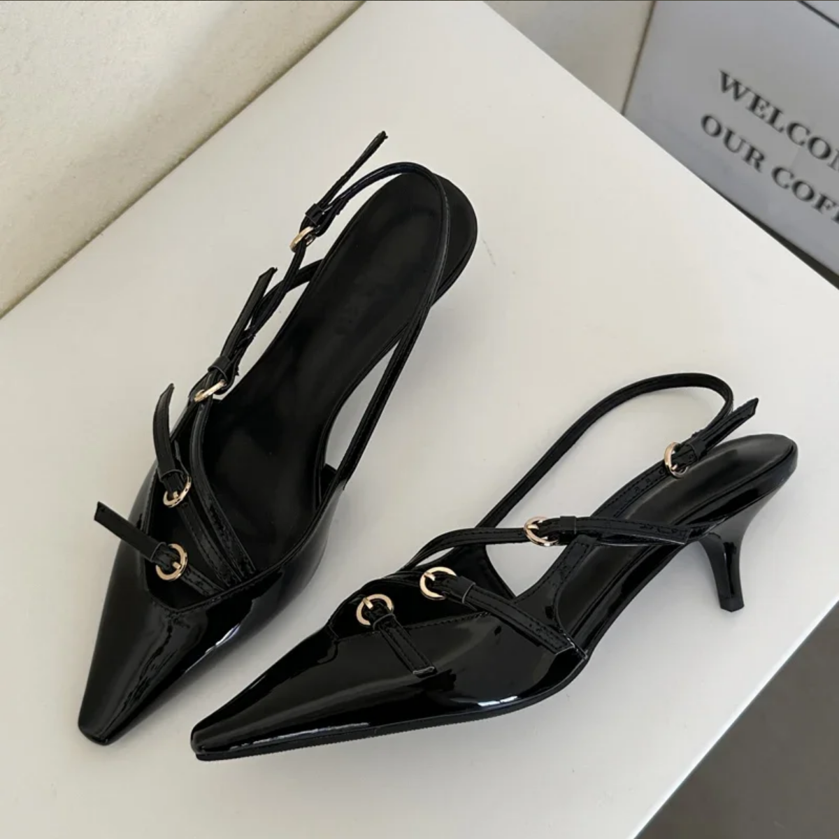 Narrow Band Buckle Sexy Pointed Toe Thin Heels Mule  Shoes