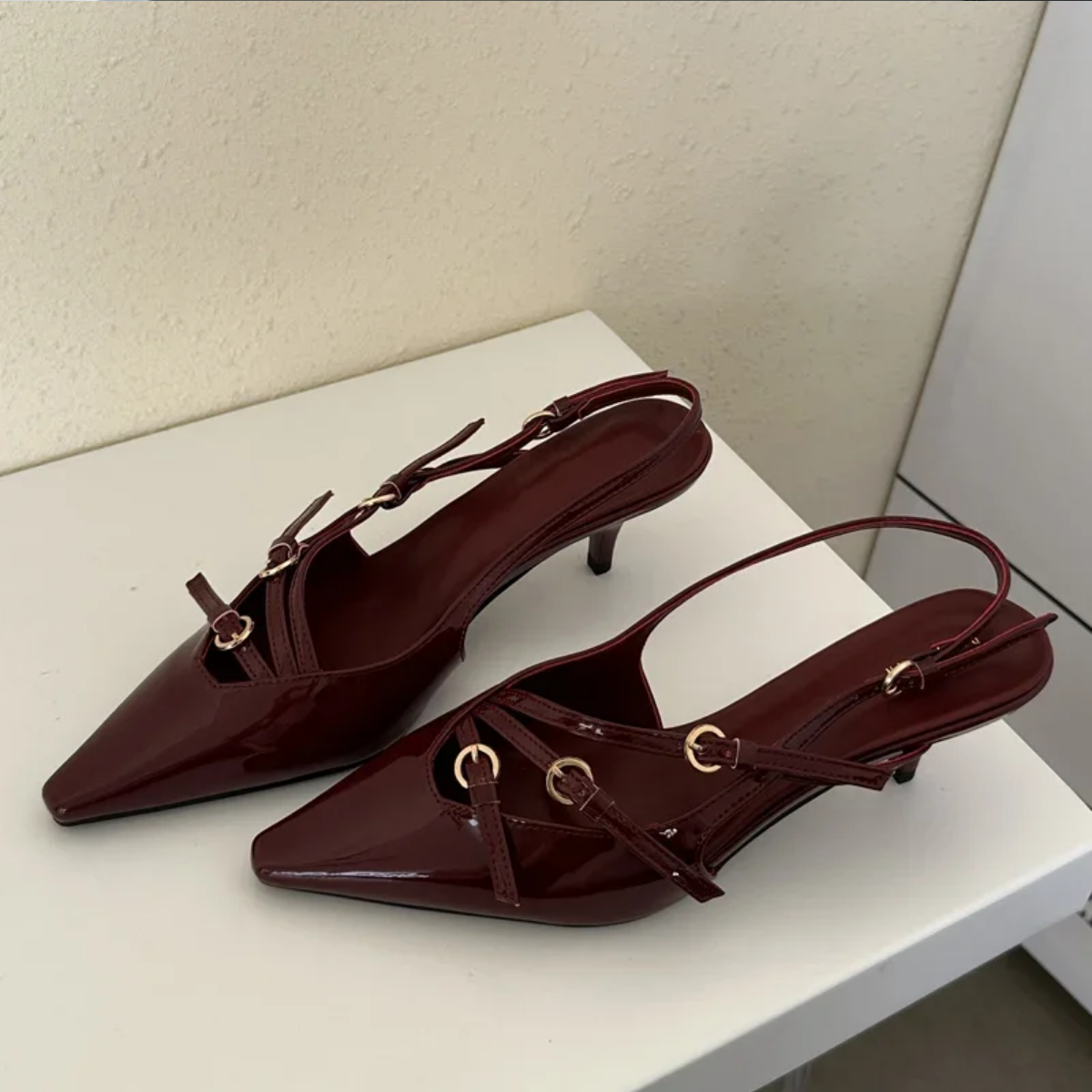 Narrow Band Buckle Sexy Pointed Toe Thin Heels Mule  Shoes