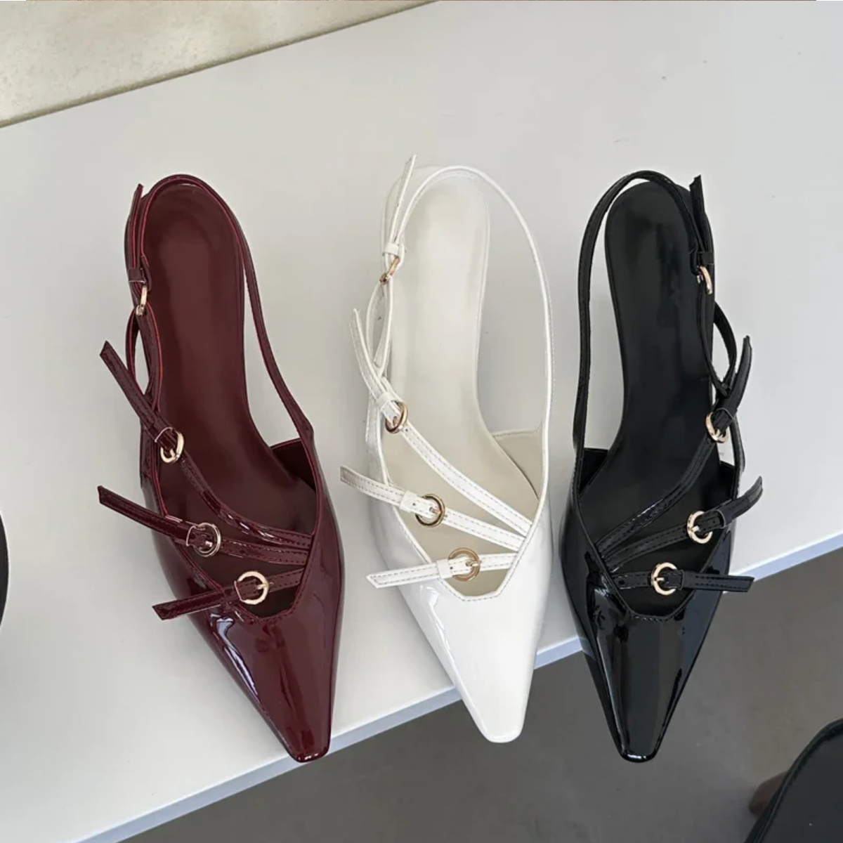 Narrow Band Buckle Sexy Pointed Toe Thin Heels Mule  Shoes