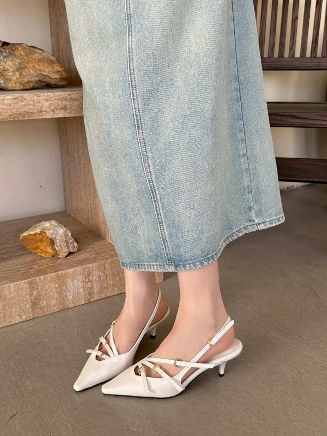Narrow Band Buckle Sexy Pointed Toe Thin Heels Mule  Shoes