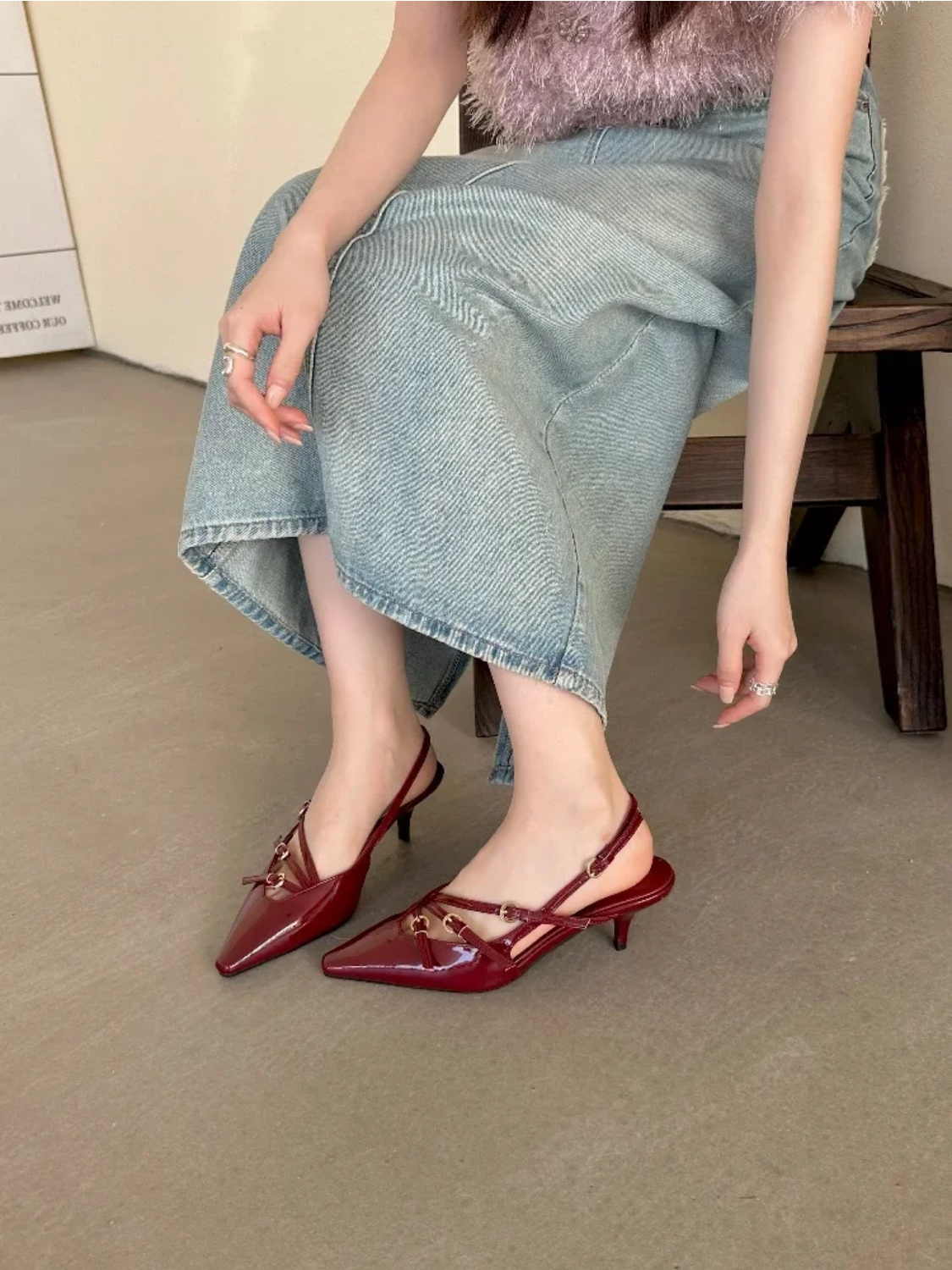 Narrow Band Buckle Sexy Pointed Toe Thin Heels Mule  Shoes