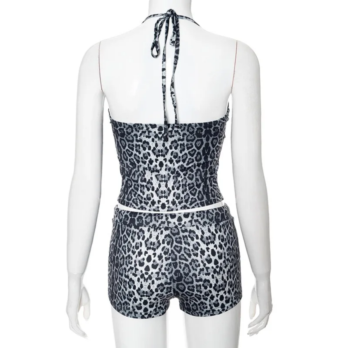 Leopard Print Summer Spaghetti Strap Halter Sleeveless Crop Top And Shorts