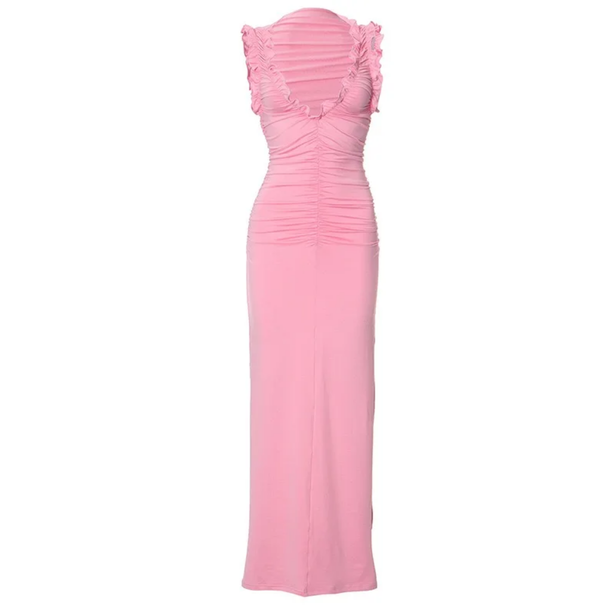 Summer  Low Cut U Neck Shirring Sleeveless Patchwork Maxi Dress