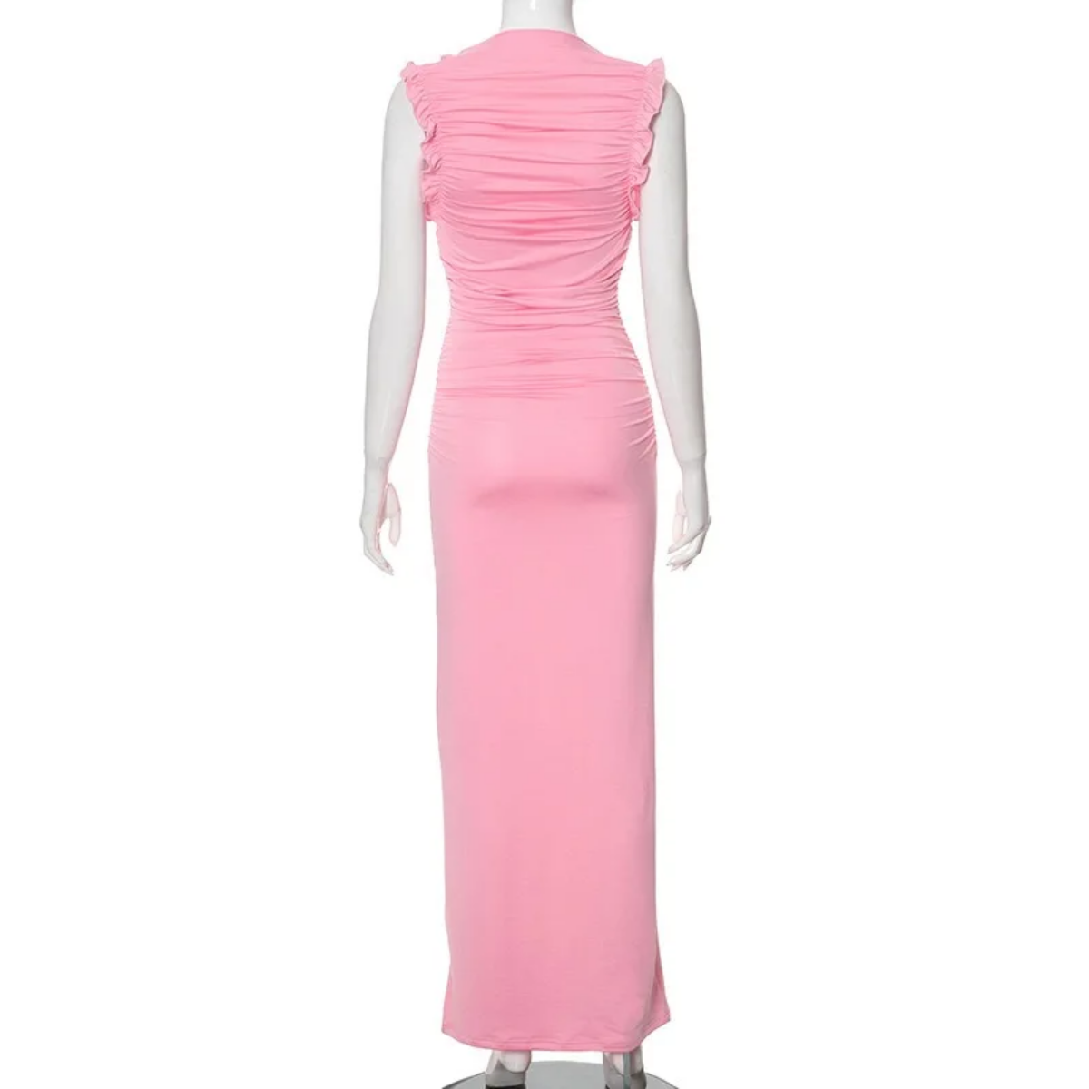 Summer  Low Cut U Neck Shirring Sleeveless Patchwork Maxi Dress
