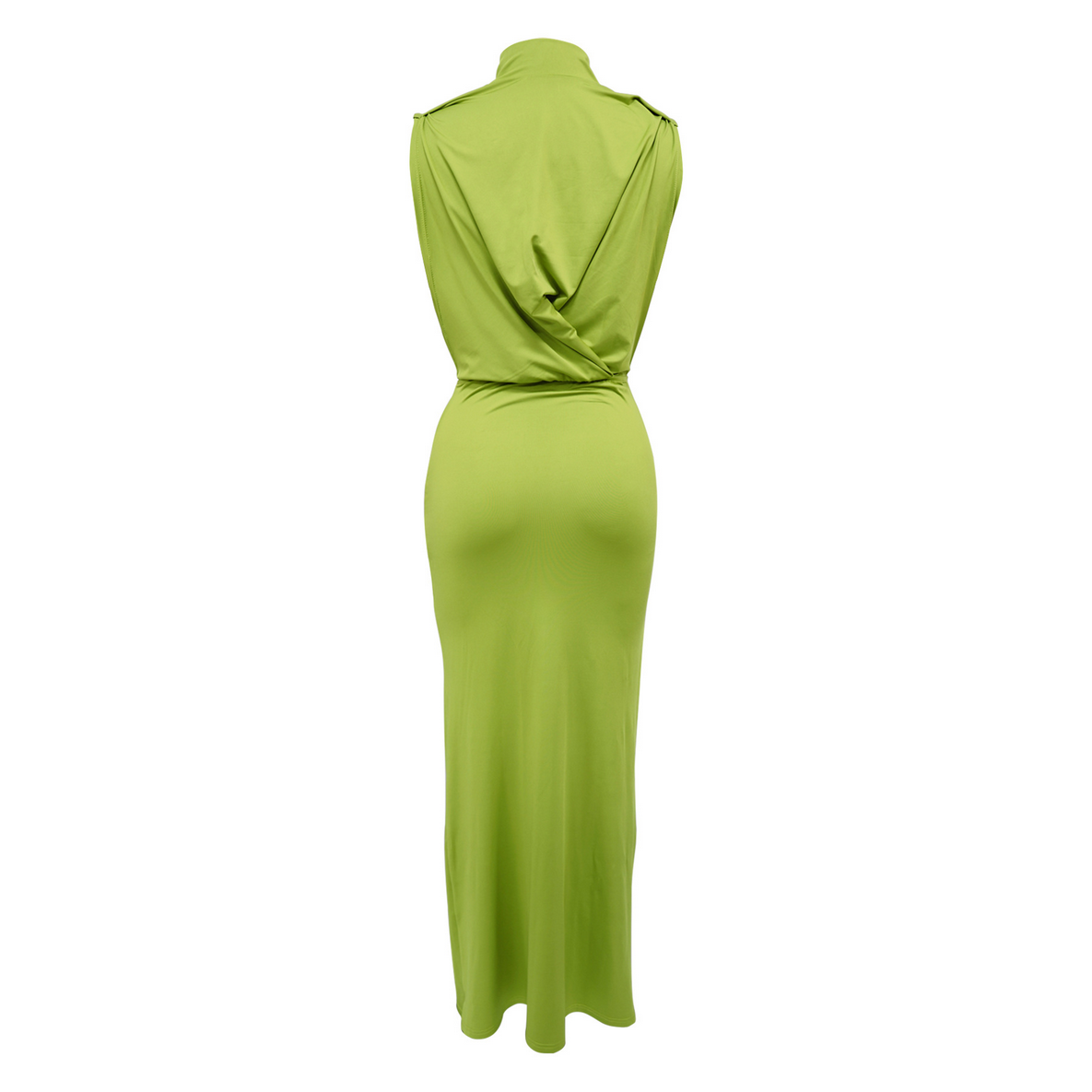 O-neck High Split Ruched Stacked Bodycon Midi Maxi Dress