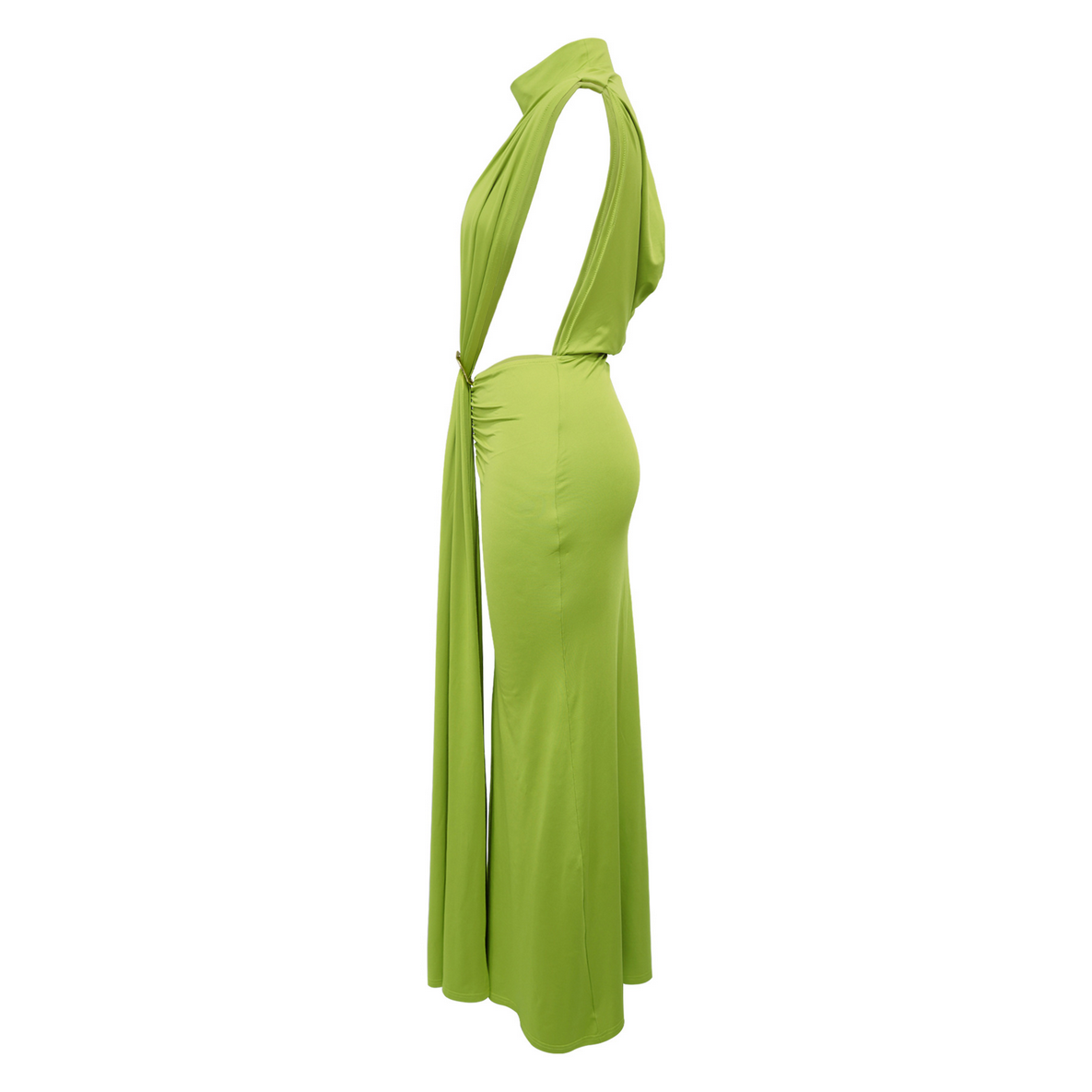 O-neck High Split Ruched Stacked Bodycon Midi Maxi Dress