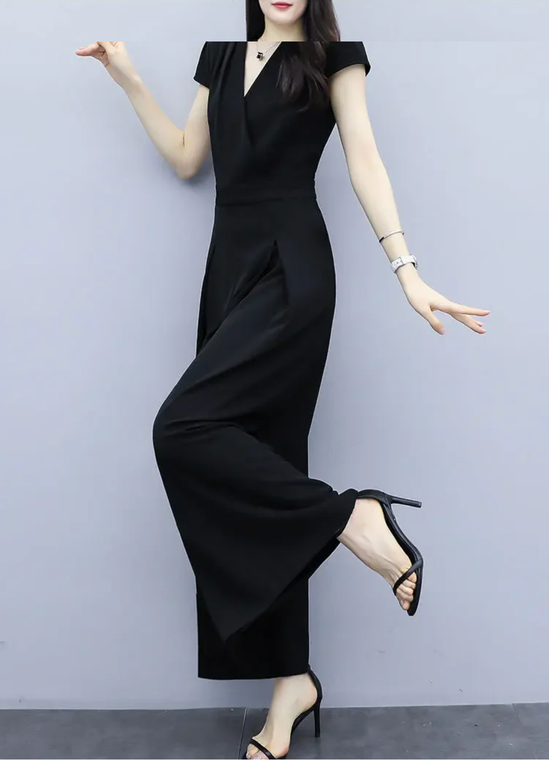 2024 Summer Casual Fashion Black Wide Leg Jumpsuit
