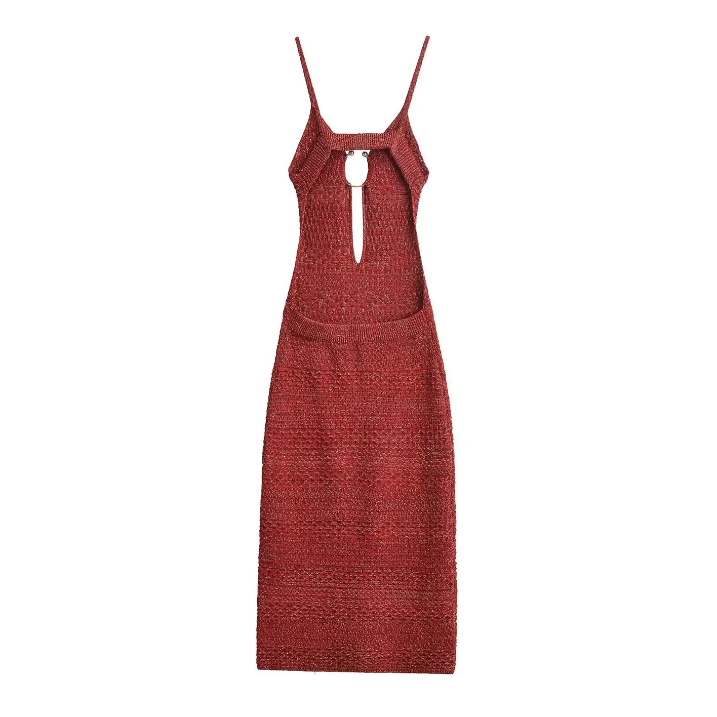 Knit Midi Dress Spaghetti Strap Backless Bow Low-cut High Waist Dresses
