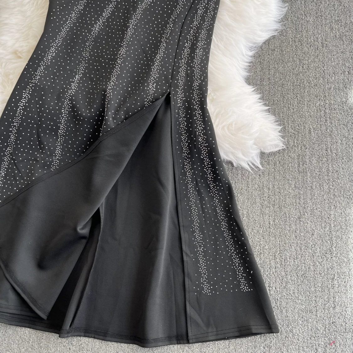 2024 Summer Elegant Rhinestone  V Neck Sleeveless Backless Slim Split Sling Dress