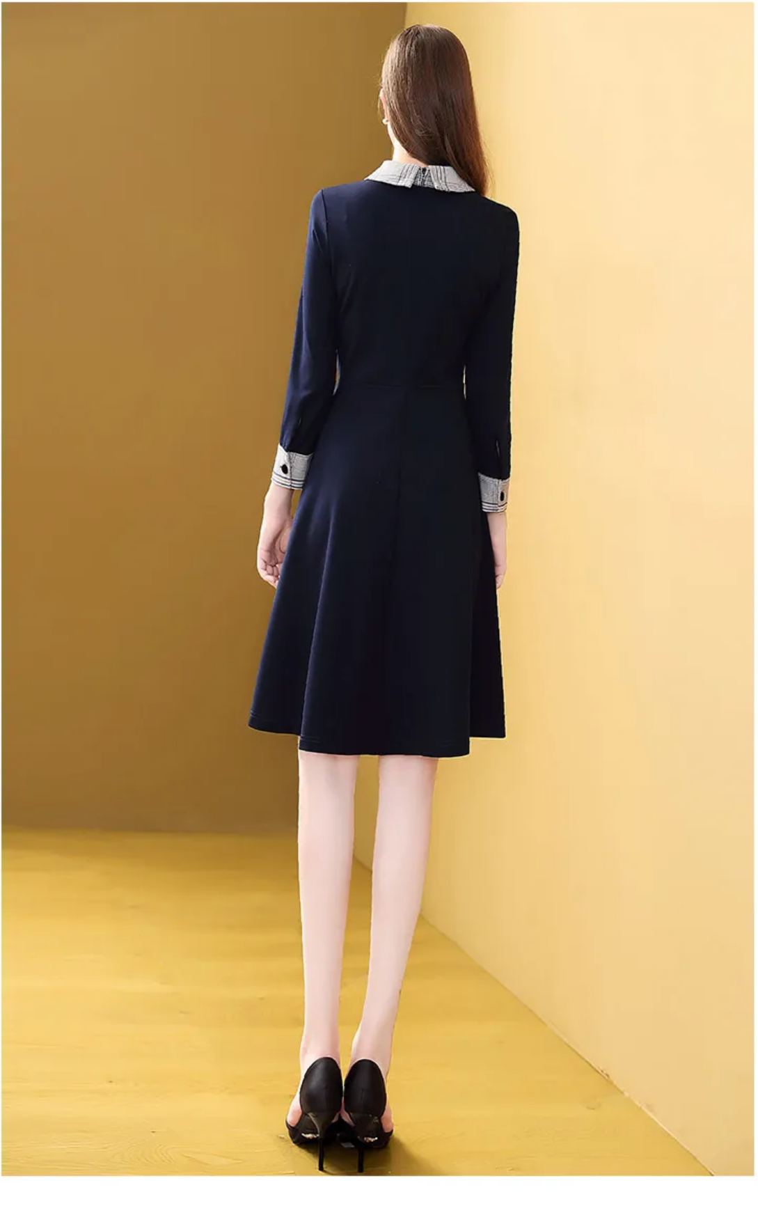 Spring Autumn Vintage Knee Length Cotton A-Line Plaid Dress