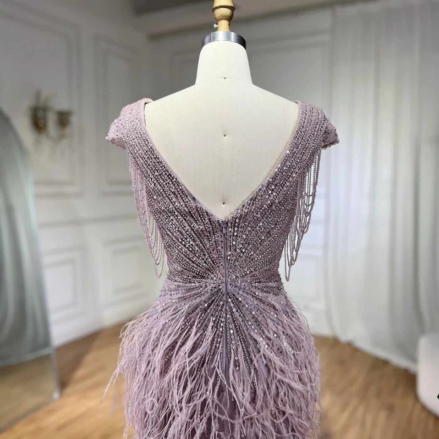 Mermaid Elegant Feathers Beaded Luxury Evening Dresses
