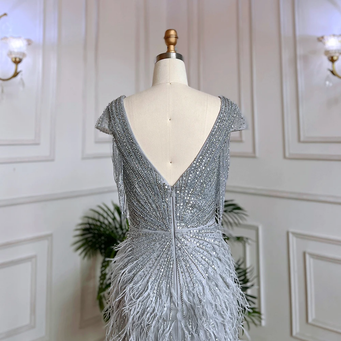 Mermaid Elegant Feathers Beaded Luxury Evening Dresses