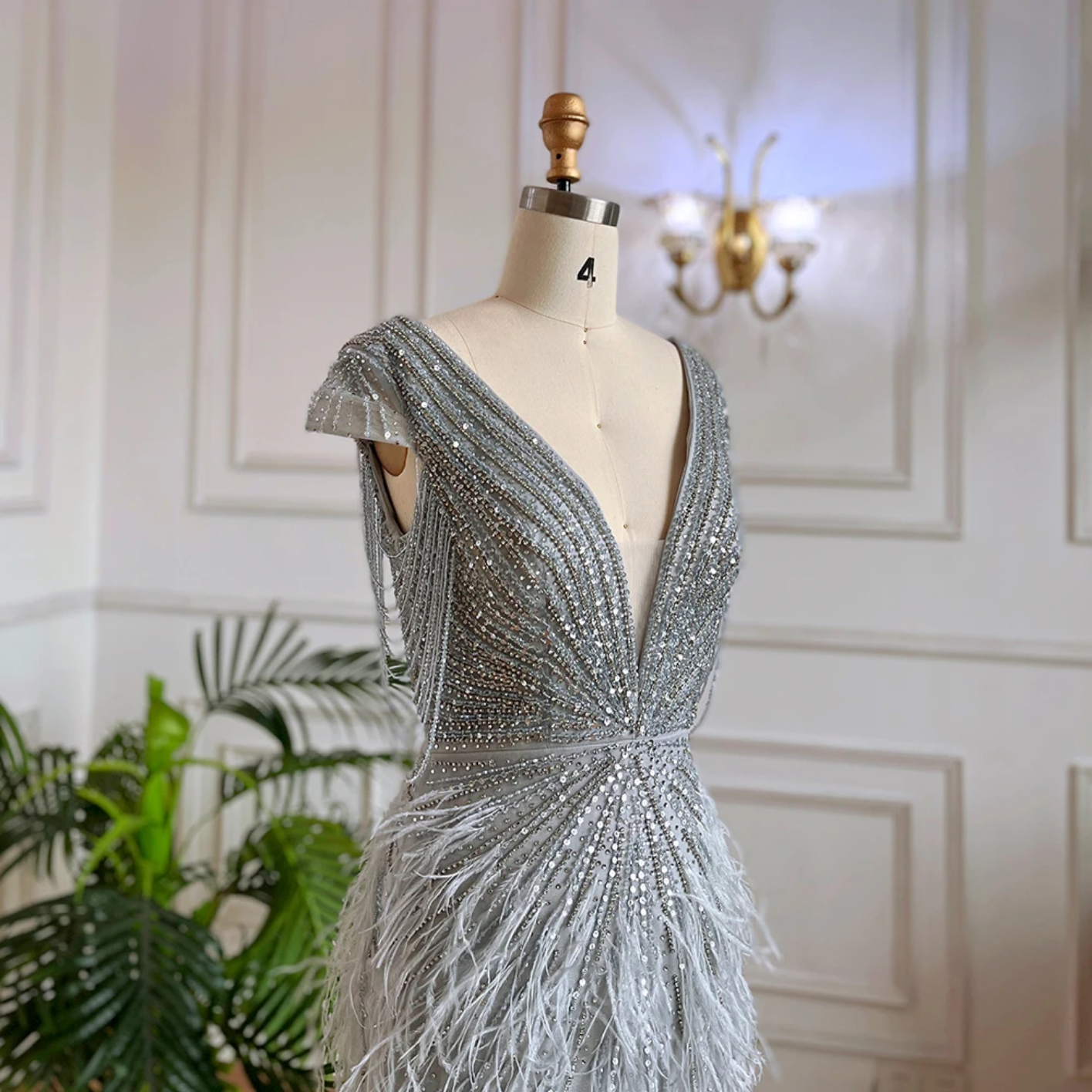 Mermaid Elegant Feathers Beaded Luxury Evening Dresses