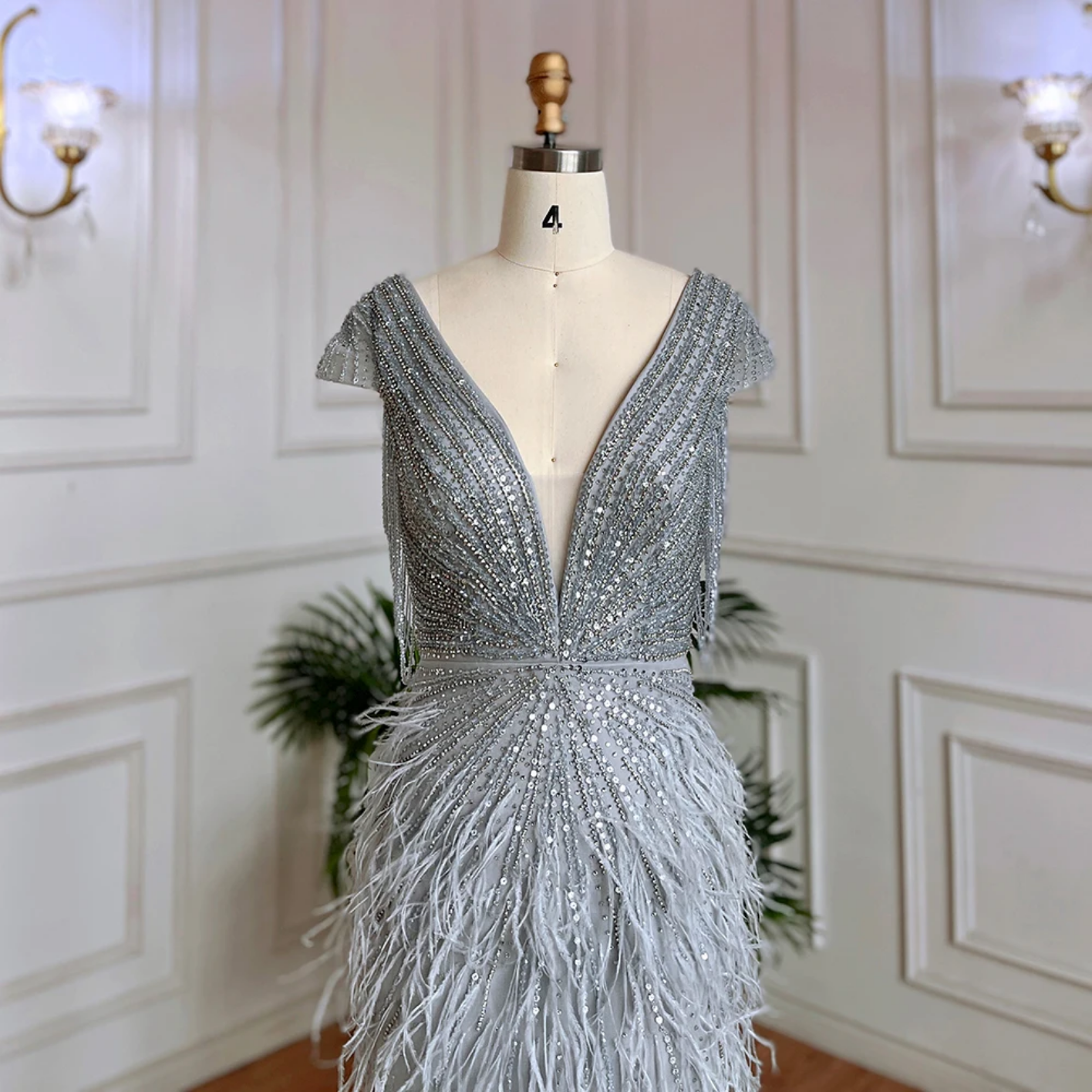 Mermaid Elegant Feathers Beaded Luxury Evening Dresses