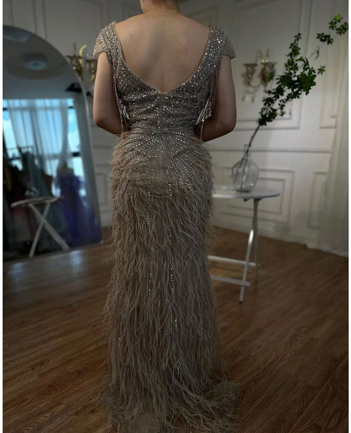 Mermaid Elegant Feathers Beaded Luxury Evening Dresses