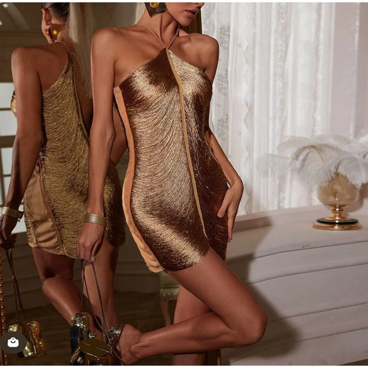 Fashion Tassel Backless Halter Evening Dress