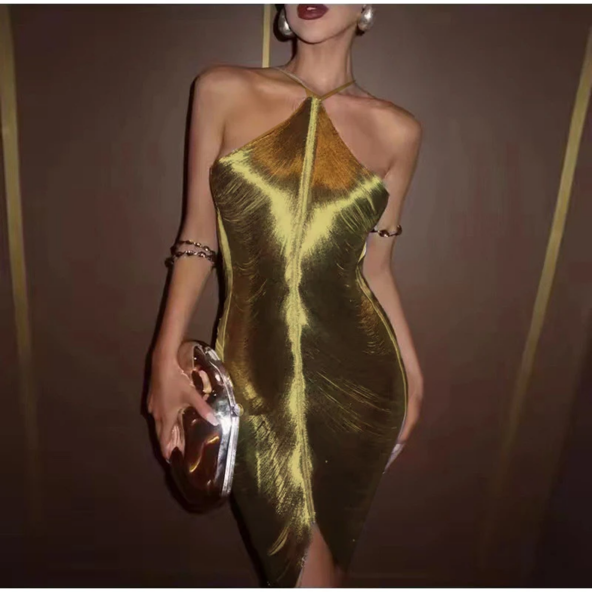 Fashion Tassel Backless Halter Evening Dress