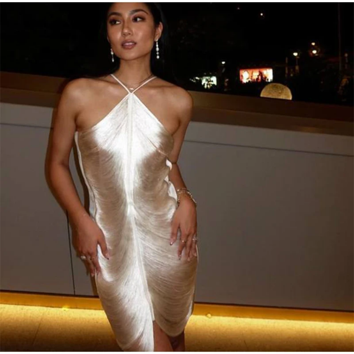Fashion Tassel Backless Halter Evening Dress