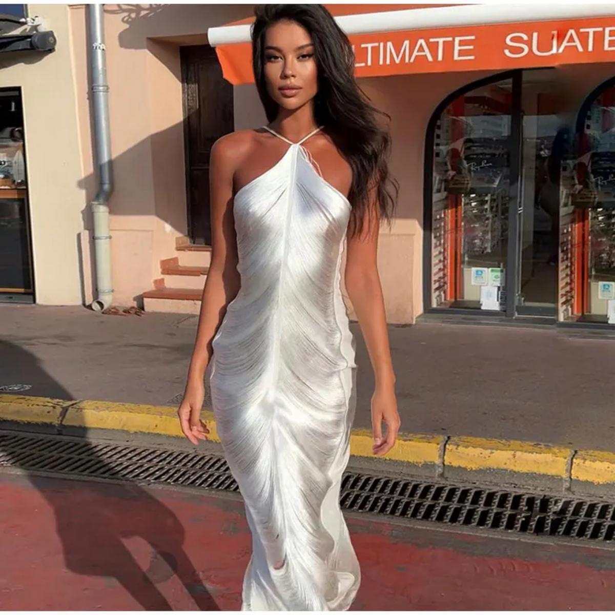 Fashion Tassel Backless Halter Evening Dress