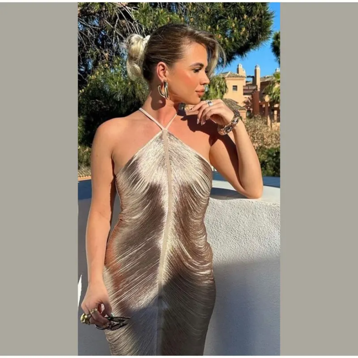 Fashion Tassel Backless Halter Evening Dress